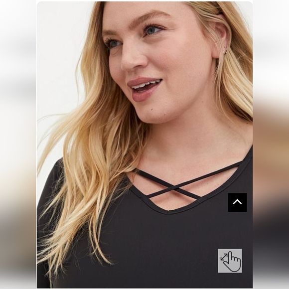 Torrid Tech Jersey Strappy Short Sleeve Active Tee, gray black 3x - Picture 5 of 9